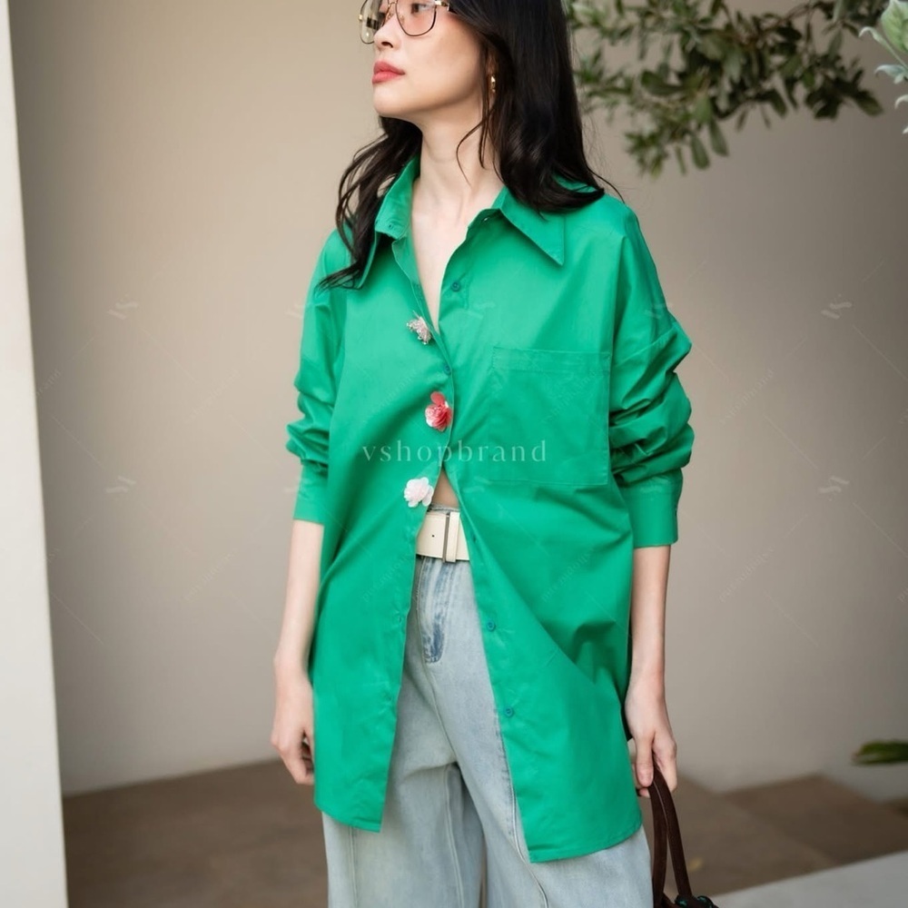 Green Button-Up Shirt - Picture 2 of 6
